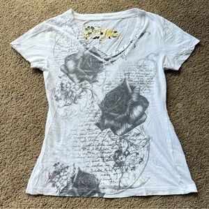 Elegant White and Gray Floral Graphic Tee